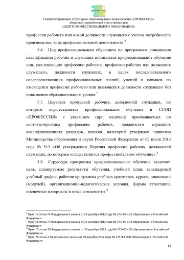 Положение о специализированном структурном образовательном подразделении «ПРОФЕССИЯ». Стр. 14.